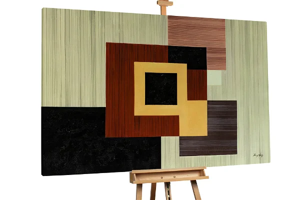 XXL Oil paintings Wooden Cubism in a wooden stand