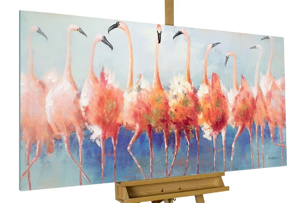 Handpainted Painting 'Tango Twist of Flamingoes'