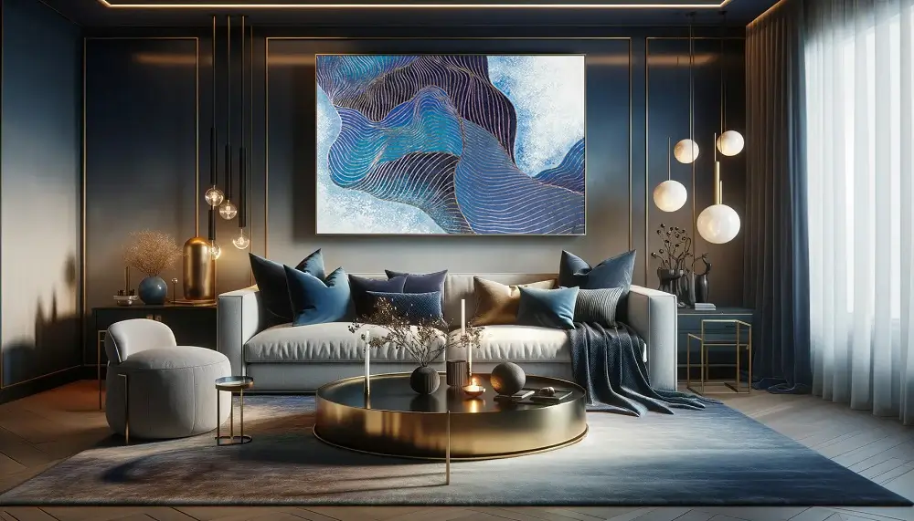 Home scenes with a romantic colour palette of midnight blue and metallic gold