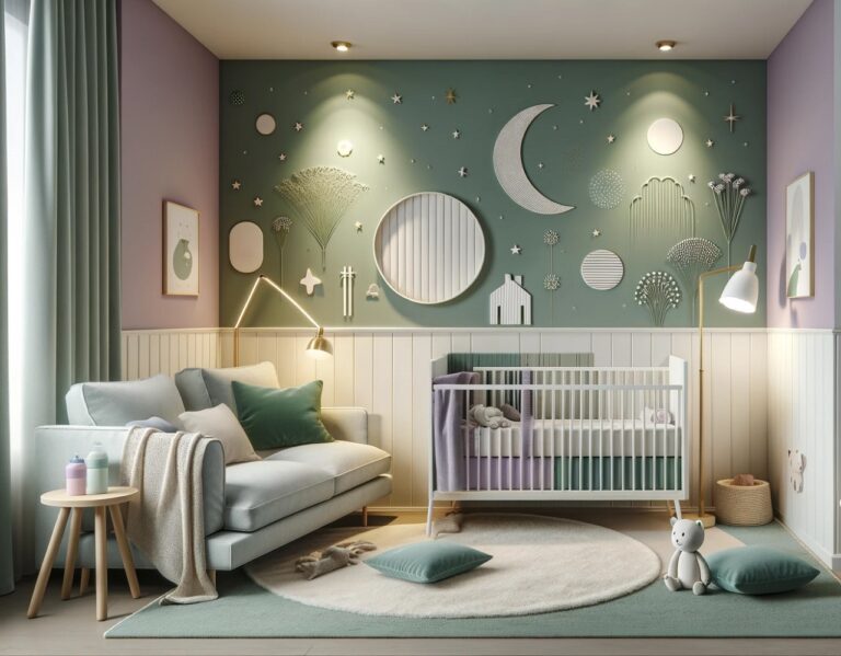 green and lavender pastel colour palette perfect for the nursery