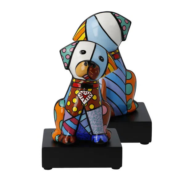 Cute porcelain animal figurine representing a close bond between a pet and its owner, with vibrant and quirky design elements.