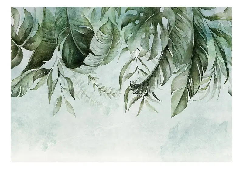 A Modern & Contemporary Style Living room scene with Self-adhesive wallpaper 'Green Story' on the wall that is 39x28inches in size